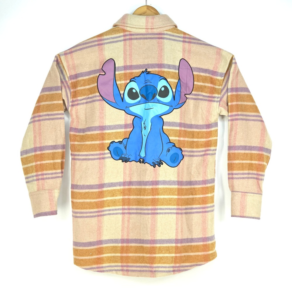 Disney Stitch Plaid Flannel Shacket Small Button Front Jacket Cozycore Outdoor